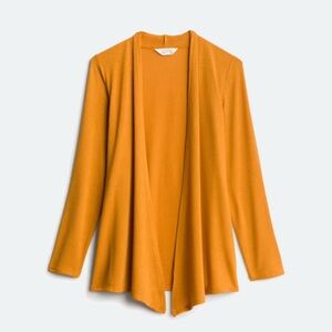 Market & Spruce Orange Cardigan with Long Sleeves and Asymmetrical Hemline